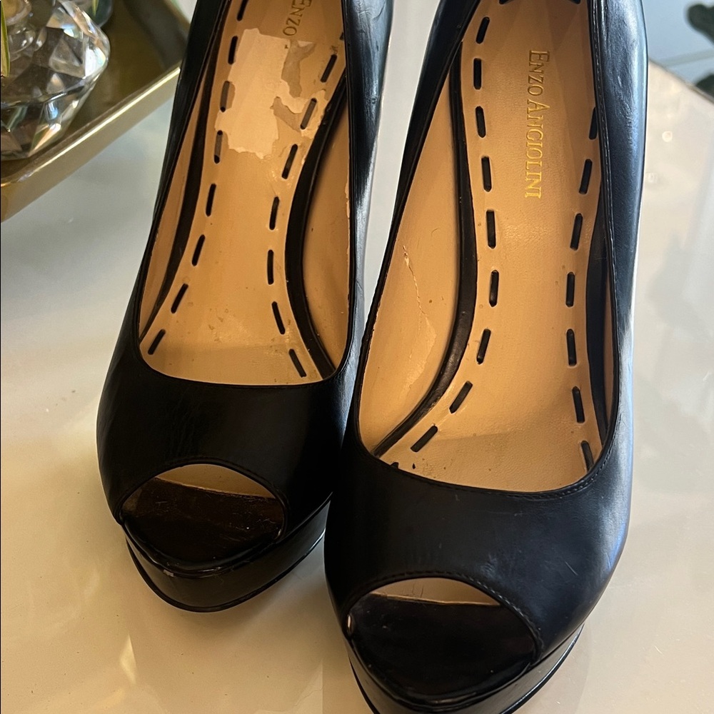 Enzo Angiolini Classic Black Peep Toe Heels